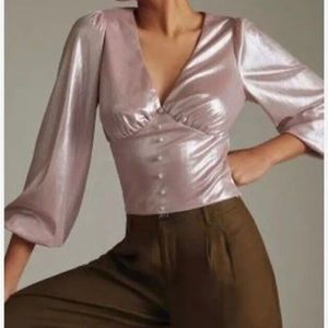 NWT. Shimmer Pink Crop Blouse Sz Medium